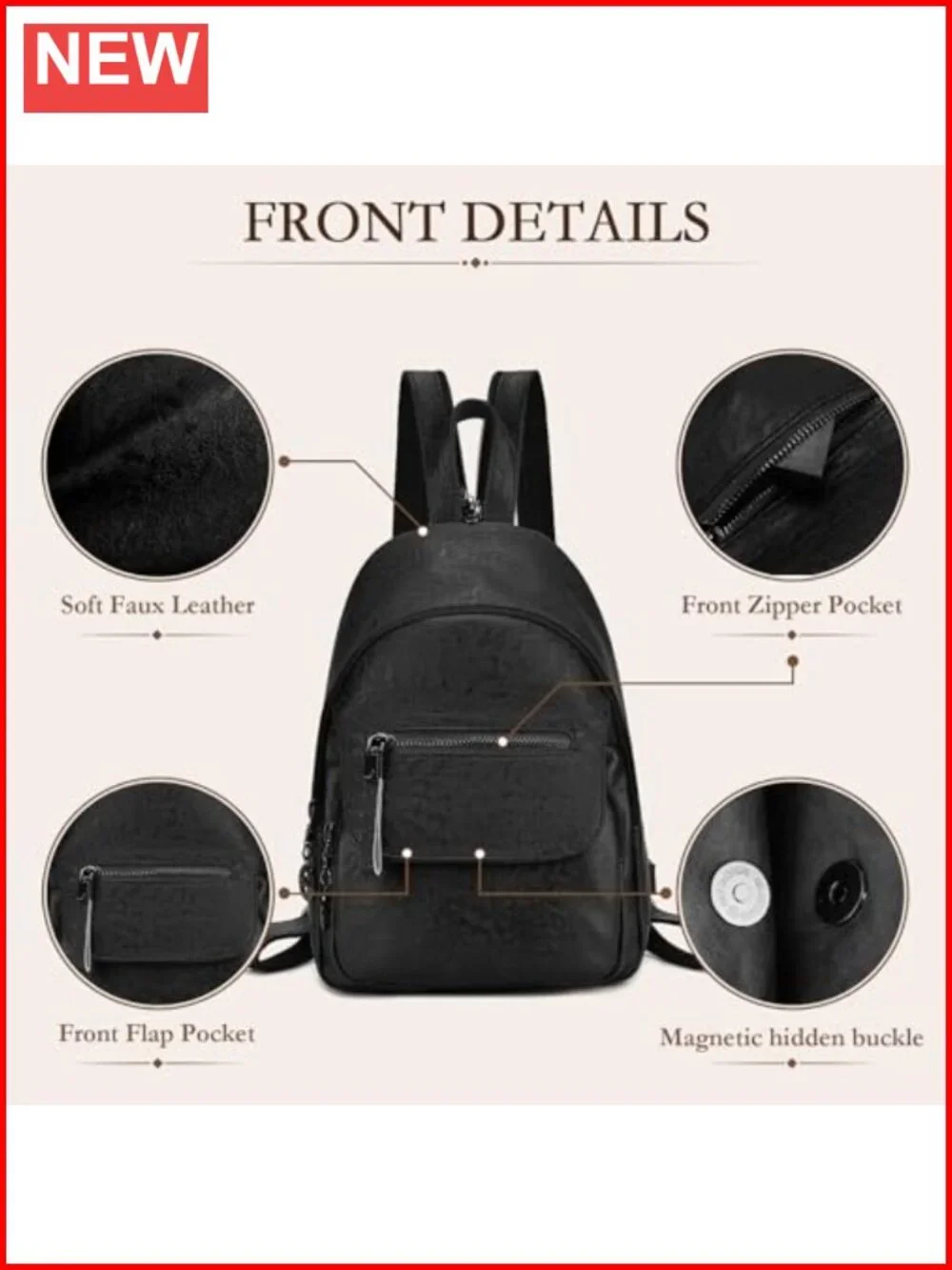 Faux Leather Convertible Sling Backpack Purse with Multiple Pockets